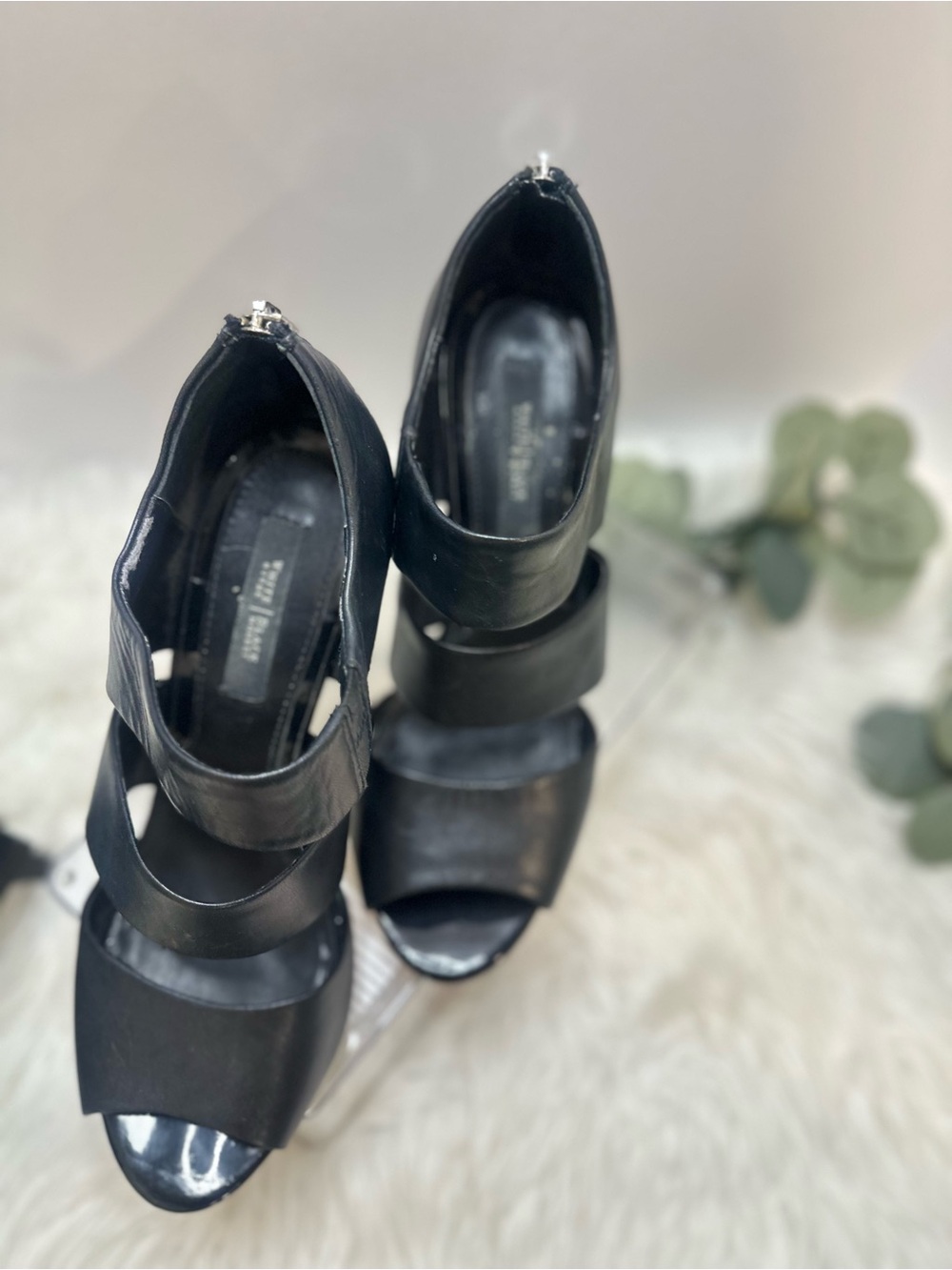 White House Black Market Black Strappy Peep-Toe Heels - Picture 6 of 7